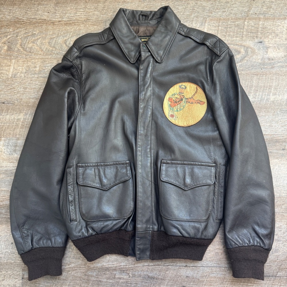 Sporty's Pilot Shop Vintage A-2 Flight Aviator‎ Jacket Leather Blood Chit 42